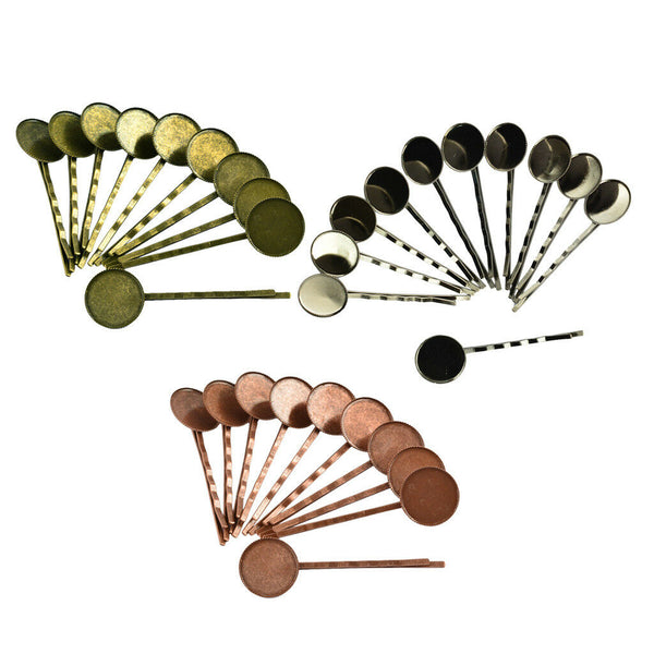 30Pcs Hair Slide With Pad Clips Cabochon Setting Blanks Tray DIY Findings