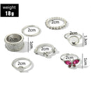 8pcs Retro Butterfly Rhinestone Ring Ethnic Finger Ring for Women Jewelry A