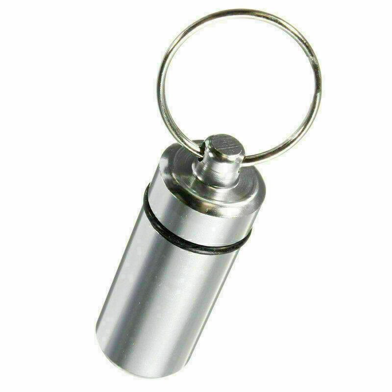 Keyring Tablets Medicine .Container Pill Box Aluminium Hol Key Drug Chain G B0Q7