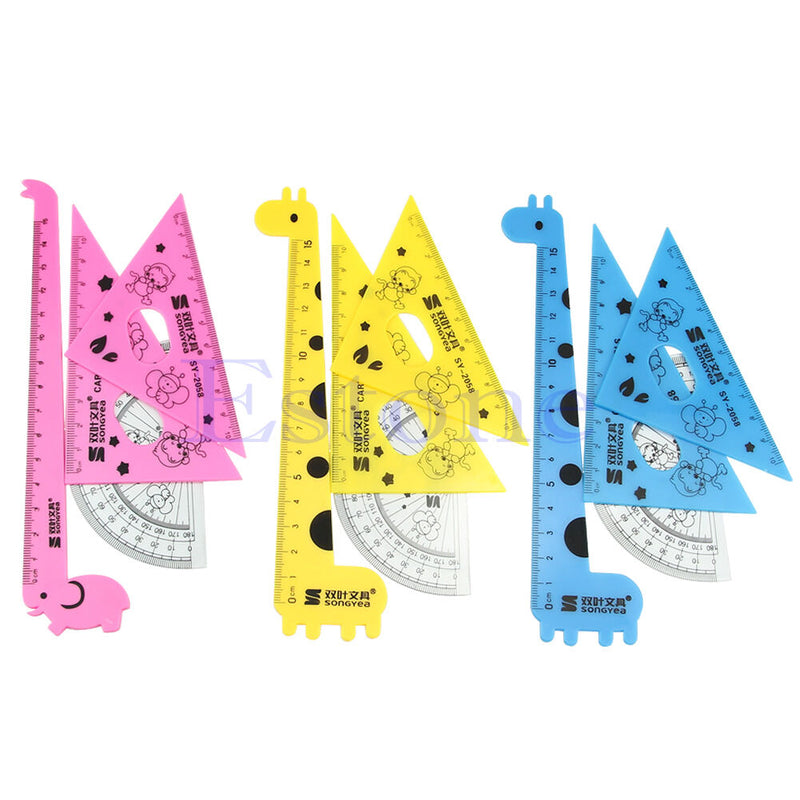 1 Set Cute New Cartoon Giraffe Animal Students' Ruler TriangleRuler Meter Ruler