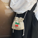 Straw Bag Ladies Beach Bag Personality Messenger Bag Drawstring Cherry Lady W6E6