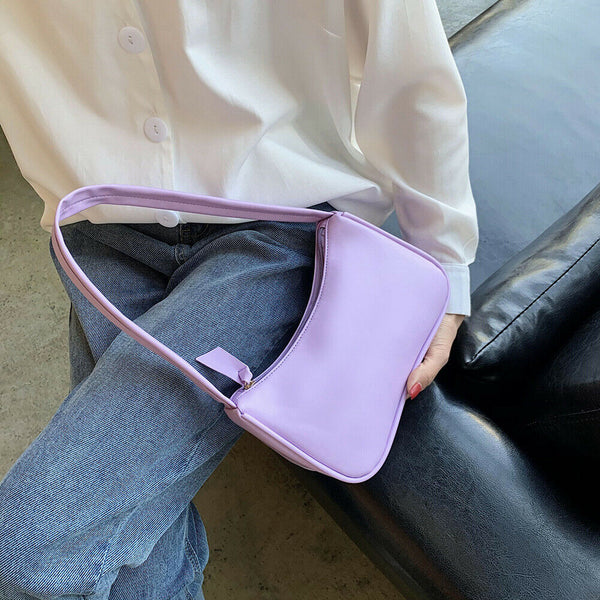 Simple Elegant Women Small Shoulder Bag Pure Color Sling Handbags (Purple)