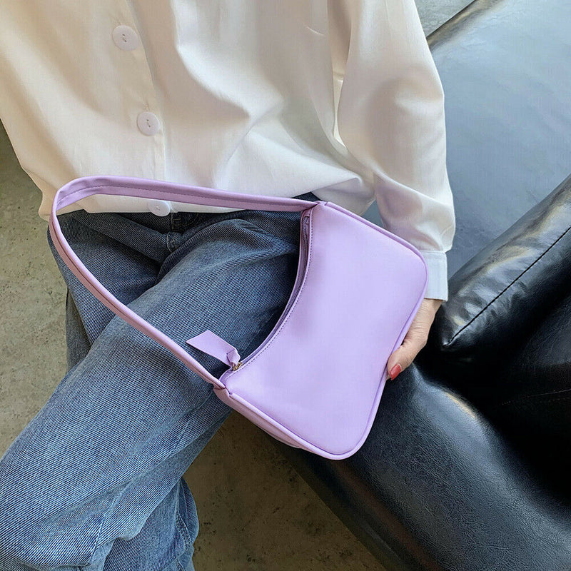 Simple Elegant Women Small Shoulder Bag Pure Color Sling Handbags (Purple)
