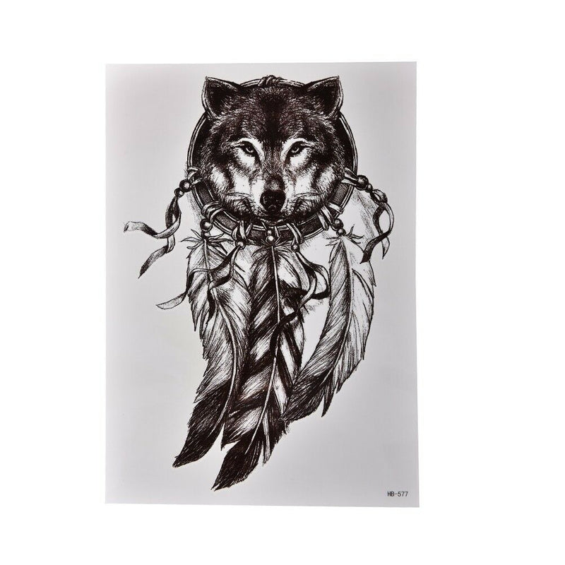Waterproof Wolf Dreamcatcher Temporary Tattoo Large Arm Body Art Tattoos TO   TO