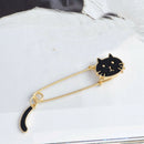 2pcs White and Black Enamel Cat Brooch Pin Large Safety Pin Woman Jewelry