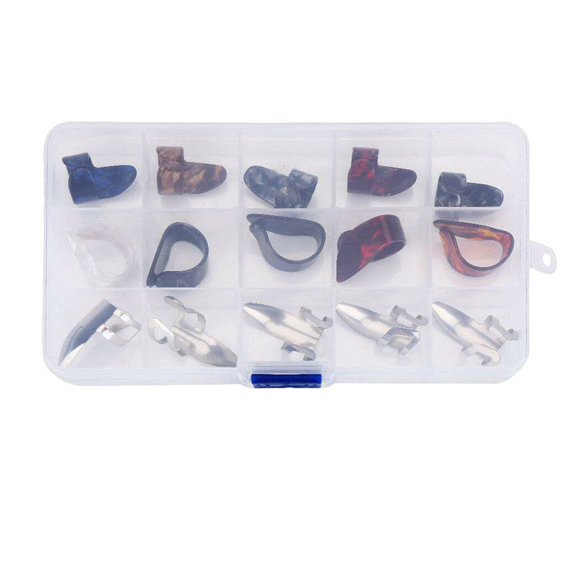 1 Set Celluloid Thumbpicks Fingerpicks w/ Metal Fingerpicks for Guitar Bass