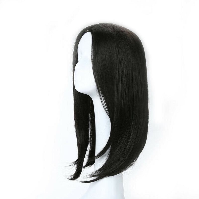 Women Silky Black Straight Bobo Hairstyle Middle Parted Wig Hairpiece