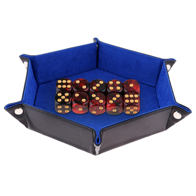 Dice PU Leather Folding Hexagon Tray Velvet for RPG DnD Dice Game Storage B