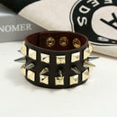 Punk Style Bracelet Cowhide Leather Rivet Cuff Bangle Men Jewelry (Brown) A