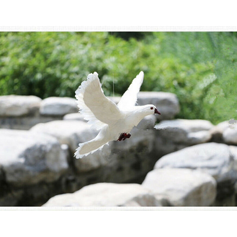 2 Pieces Realistic Standing Flying Doves with White Feathers Birds Animal
