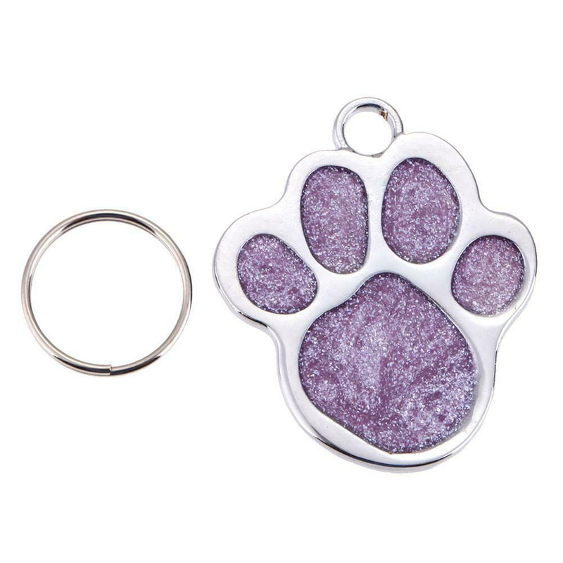 Stainless Steel Glitter Custom Pet Dog Tag Engraved Feet Card(Purple)