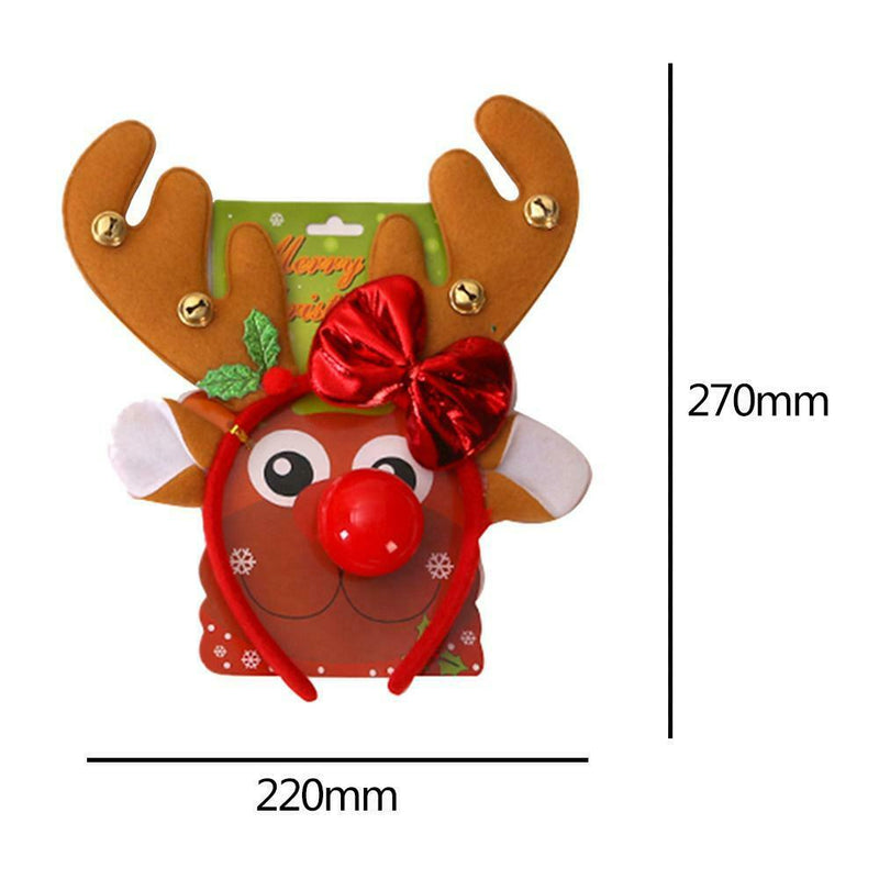 Antler Elk Hair Hoop Headband Red Nose for Xmas Kid Costume Party Prop (C) A