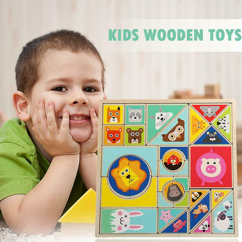 1 Set Children Wooden Toys Tangram Early Education Puzzle Building Blocks