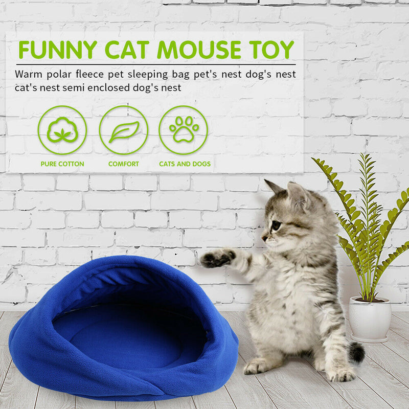 Warm Fleece Pet Sleeping Bag Nest Soft Kennel Cats Dog Bed House (Blue S) A