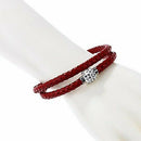 Women Men Bracelet Wristband Cord Leather Braided Crystal Ball Gift Red
