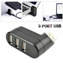 Mini 3 Port USB 2.0 Rotate Splitter Adapter Hub for PC Laptop Notebook Expansion