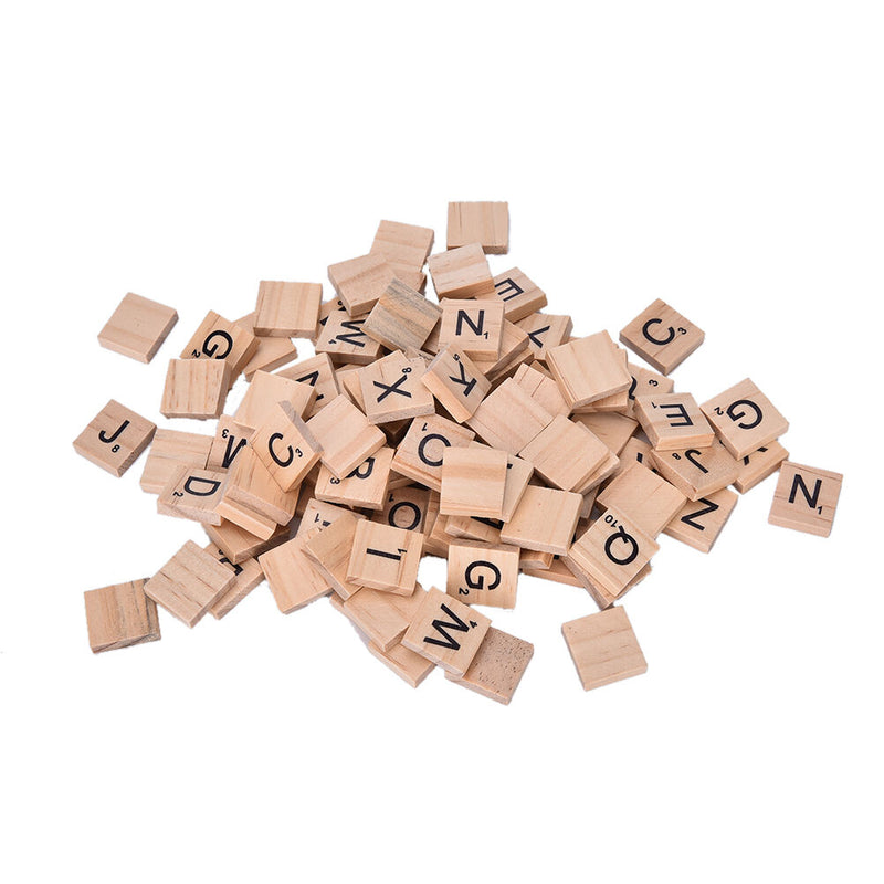 100 Wooden Alphabet Scrabble Tiles Black Letters & Numbers For Crafts Wood Z