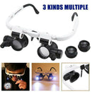 Double Eye Jewelry Watch Repair Magnifier Loupe Glasses With LED Light New
