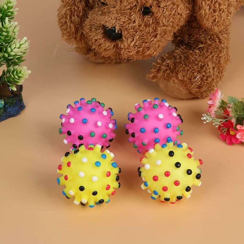 4pcs Small Squeaky Dog Round Soft Rubber Hedgehog Interactive Chew Toys