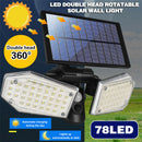 78 LED Dual Security Detector Solar Spot Light Motion Sensor Outdoor Floodlight