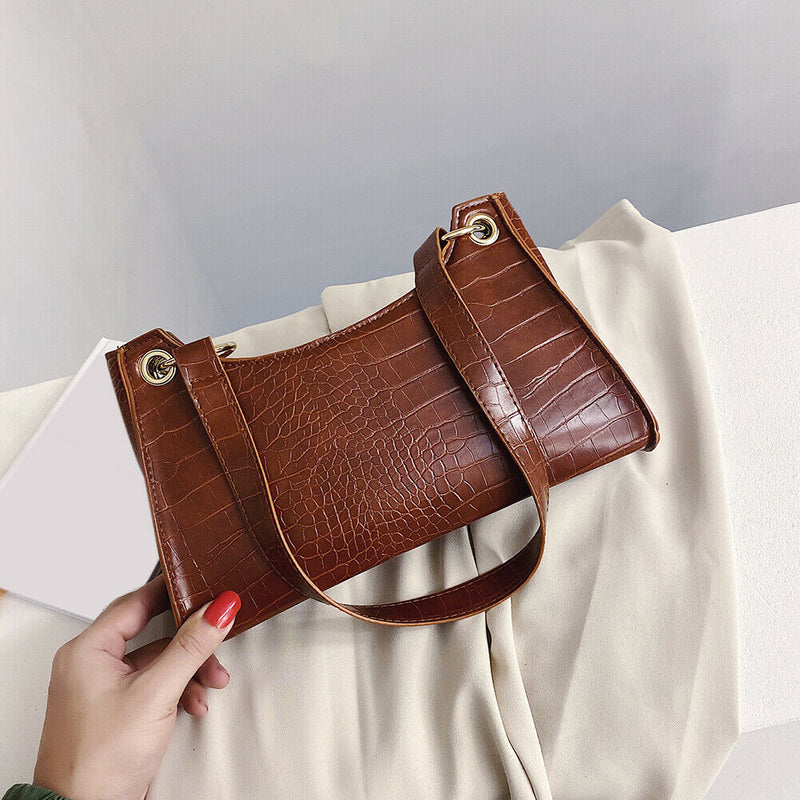 Alligator Pattern Handbags Women Pure Leather Top-handle Bags (Light Brown) A
