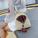 Ethnic Tassel Decor Travel Backpacks Women Straw Shoulder Knapsack (White)