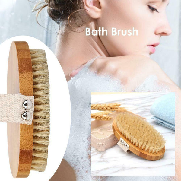 Body Bath Brush Wooden Natural Bristles Massage Shower Spa Shower Brushes A#S