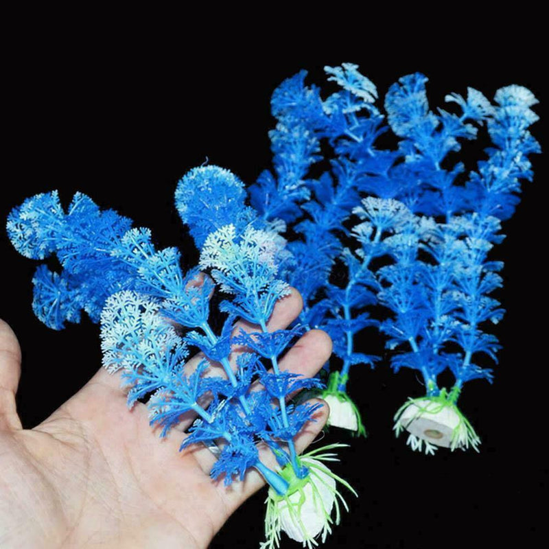 Aquarium Fish Tank Plastic Plant Tree Decoration Long Blue White P7M3 Water K0H7