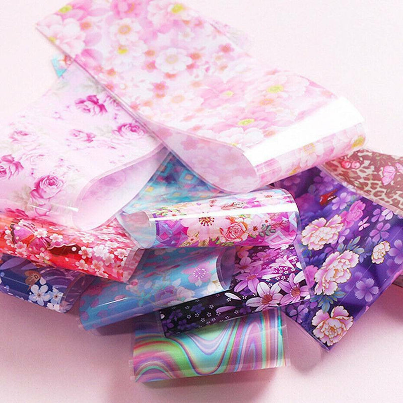 Flower Transfer Manicure Decor Nail Foil Nail Art Stickers Holographic Decals*10