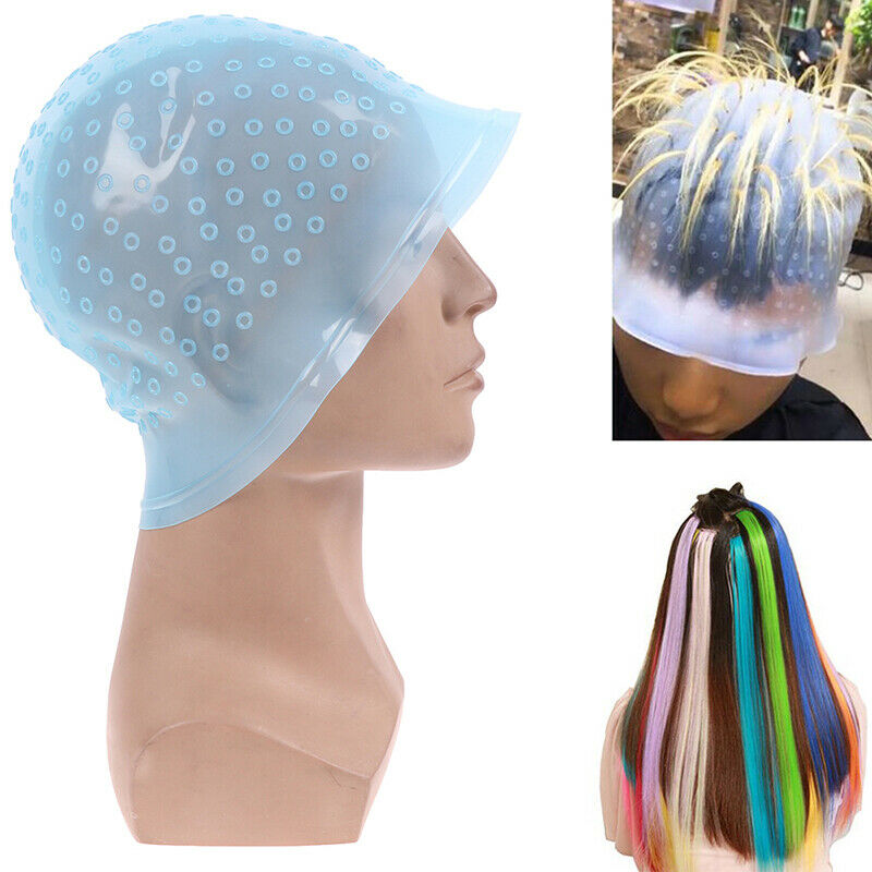 Silicone Hair Styling Coloring Cap + Hook Needle Color Dye Highlighting Dy Ew