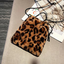 Women Plush Shoulder Crossbody Bag Mini Drawstring Clutch (Leopard Printed)