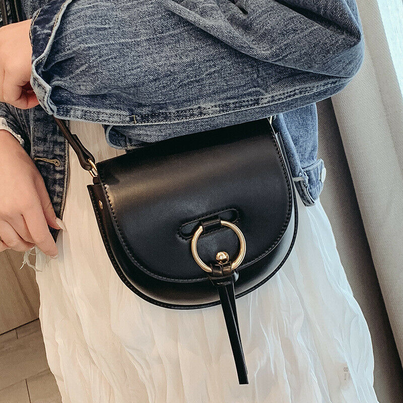 Women'S Semi-Circle Crossbody Bag Solid Color Pu Leather Handbag Ladies Mes K1S5
