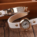 Douya Round Dial Quartz Watch Women Rhinestone Bracelet Wristwatch (White) A