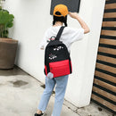 4pcs/Set Cute Cat Backpack Canvas Teenagers Mochila Shoulder Bag (Black)