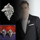 2Pcs Chic Metal Wolf Head Coyote Brooch Lapel Pin Badge for Men's Shirt Suit
