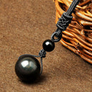 Fashion Men Women Weaving Retro Necklace Obsidian Stone Lucky Pendant Jewelry TR
