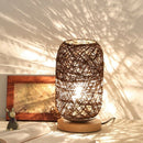 Usb LED Table Lamps Wooden Dimmable Rattan Ball Bulb Home Decor (Brown)