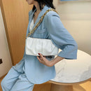 Women Evening Clutch Pleated PU Solid Shoulder Handbag Chain Totes (Beige)