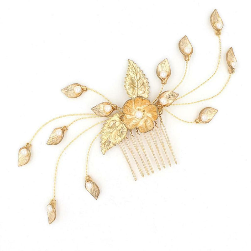 Bridal Leave Pearls Hair Comb Clip Wedding Headpiece Party Prom Hair Jewelry
