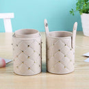 Fashion Leather Makeup Brush Storage Case Empty Holder Organizer (Beige M) A