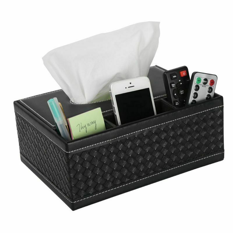 Multifunction PU Leather Pen Pencil Remote Control Tissue Box Holder Desk S H5G1