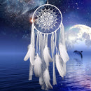 White Fringed Lace Dream Catcher Feather Car Wall Hanging Decoration Craft