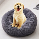 Round Soft Dog Bed Plush Kennel Nest Velvet Foldable Pet Mat (Black M)