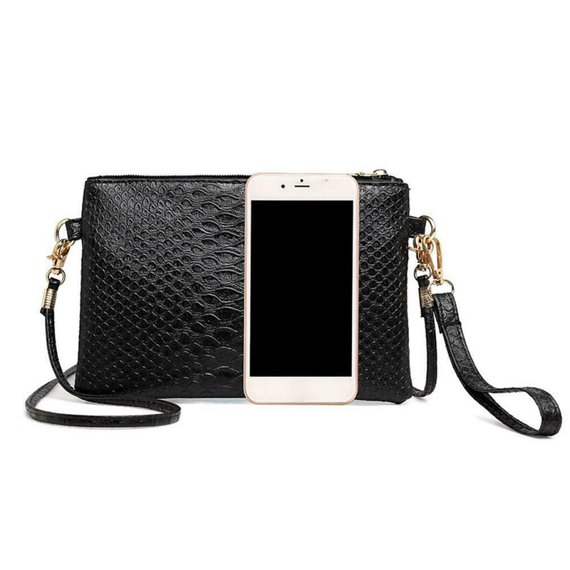 Alligator Pattern Wristlet Clutch Women Shoulder Messenger Handbags (Black)