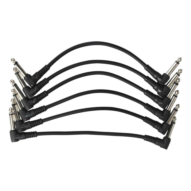 Pack of 6 Electric Guitar Patch Cables Right Angle 6.35mm Jack for Effect Pedals