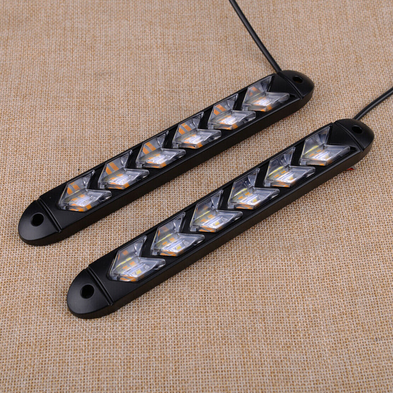 2Pcs 6 LED DRL Daytime Running Strip Light Sequential Flowing Turn Signal Lamp