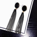 Long Metal Tassel Earrings For Women Fashion Jewelry Black Crystal Party Ac