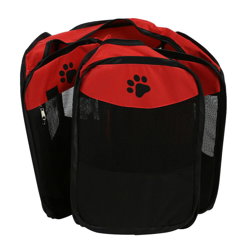 Claw Print Foldable Pet Cat Dog Tent House Safe Guard Playpen Fence (Red) A
