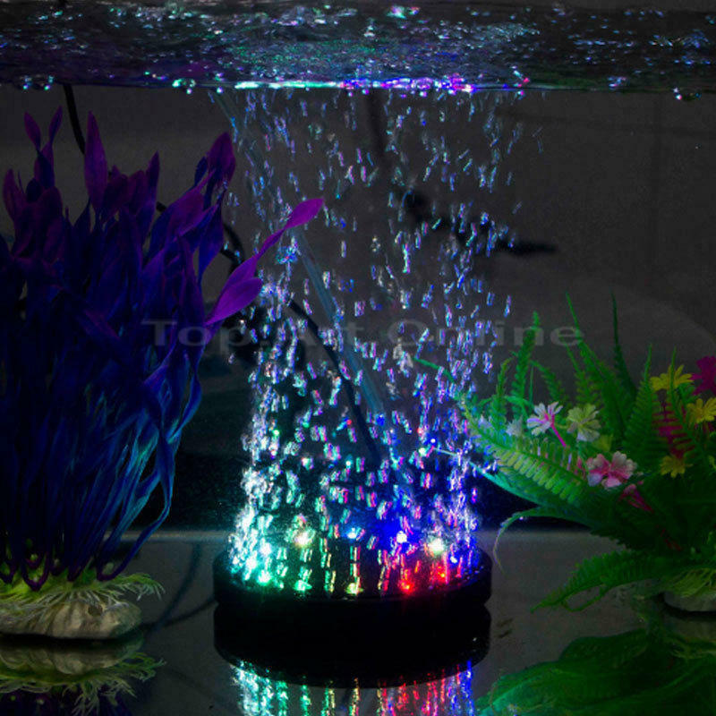 Aquarium Underwater LED Light Air Bubble Stone Multi Color For Fish Tank Round
