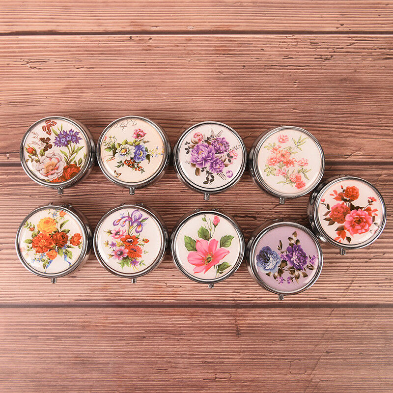 Flower Pill Case Metal Organizer Portable Pill Box Makeup Container RS LYNMCA TO